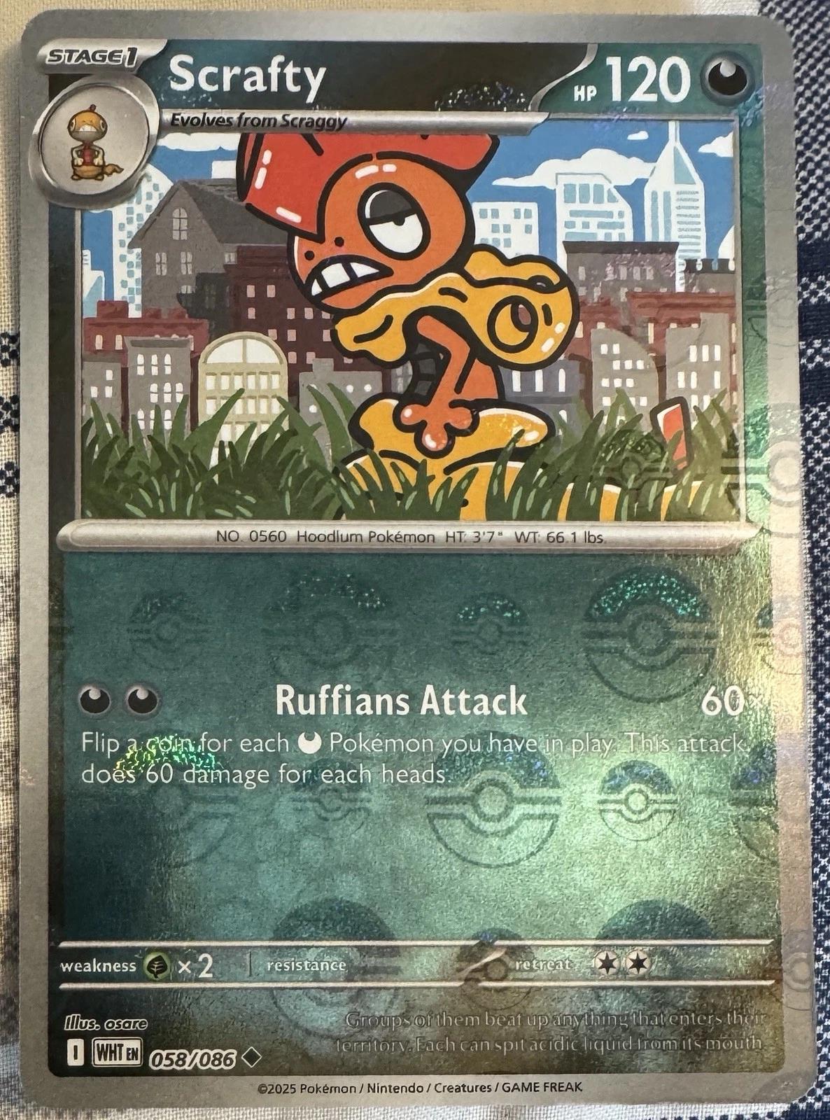 White Flare Scrafty [Poke-Ball] Pokémon card